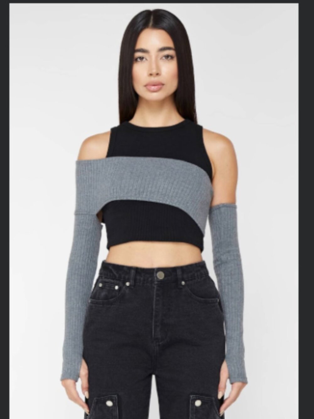 Maniere De Voir Crop Top with Knitted Overlay